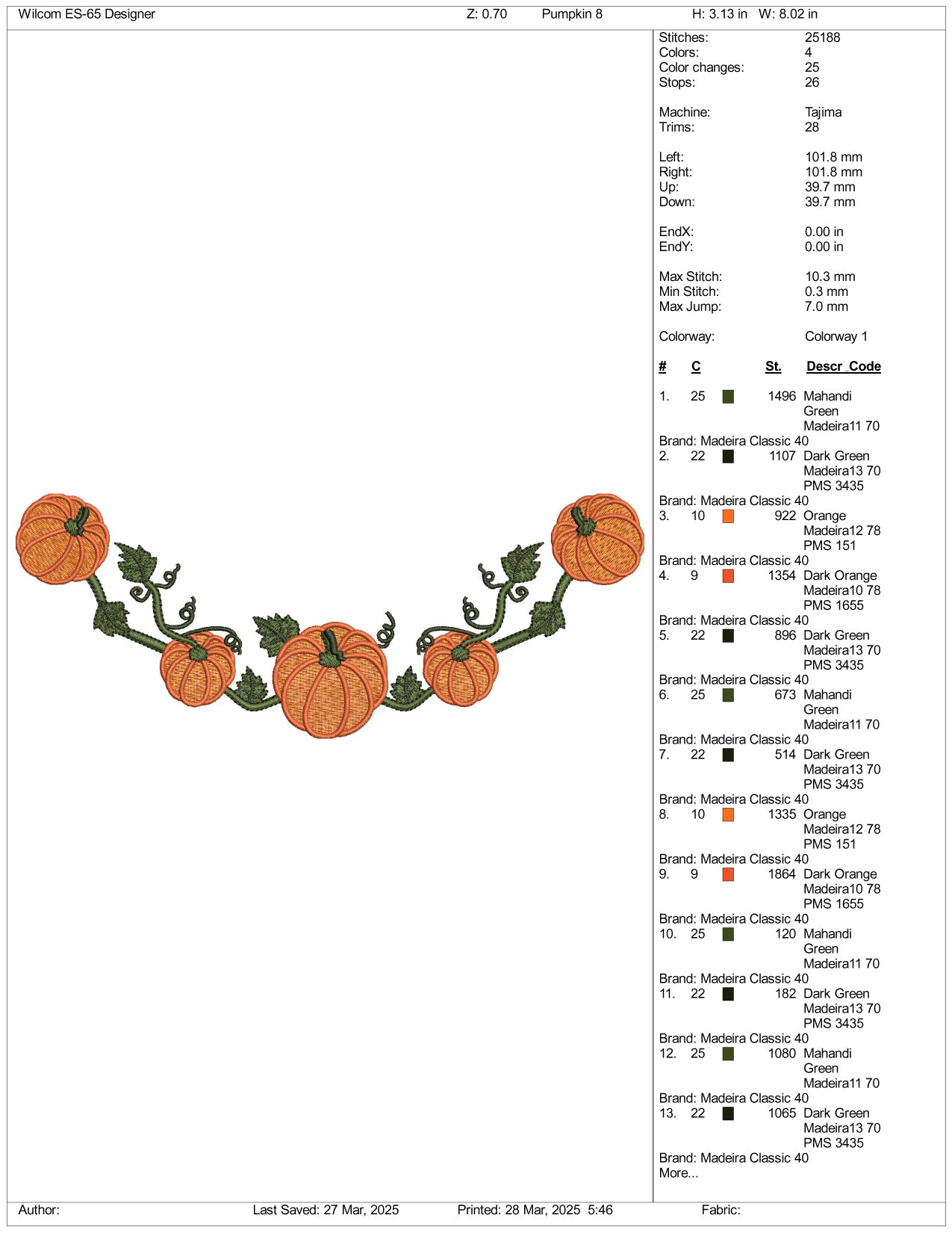 Archivos de diseño de bordado de cadena de calabaza - 3 tamaños