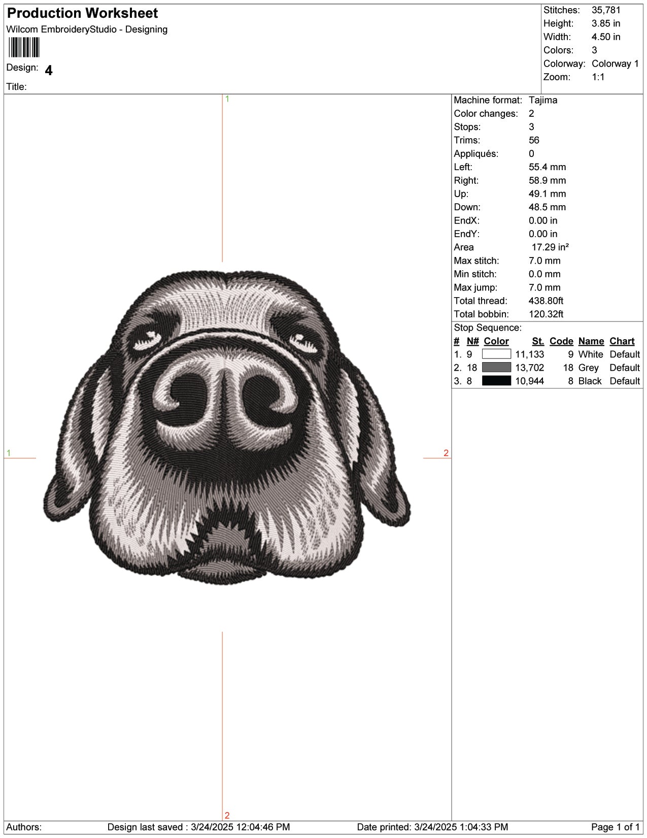 Puppy Face Embroidery Design Files - 9 Size's