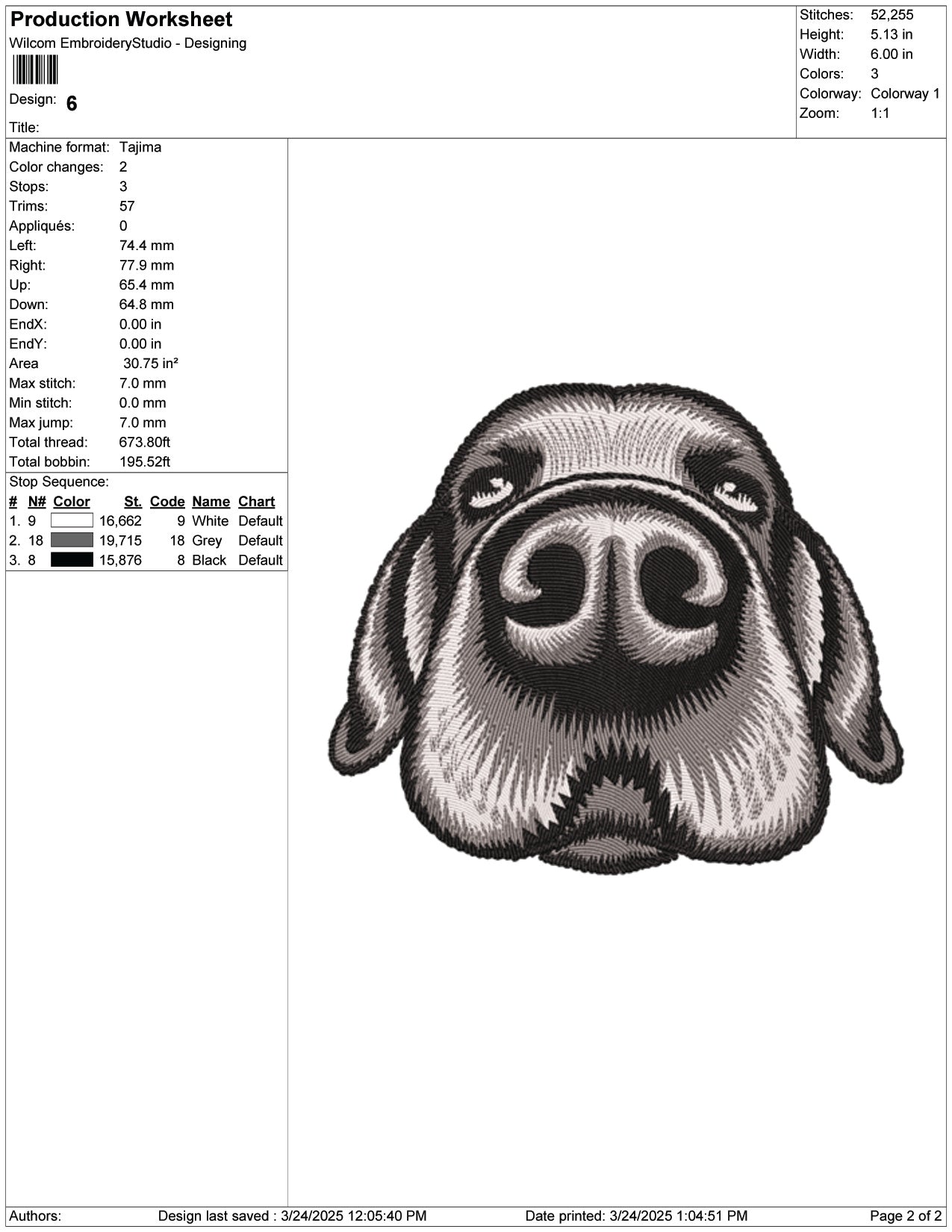 Puppy Face Embroidery Design Files - 9 Size's