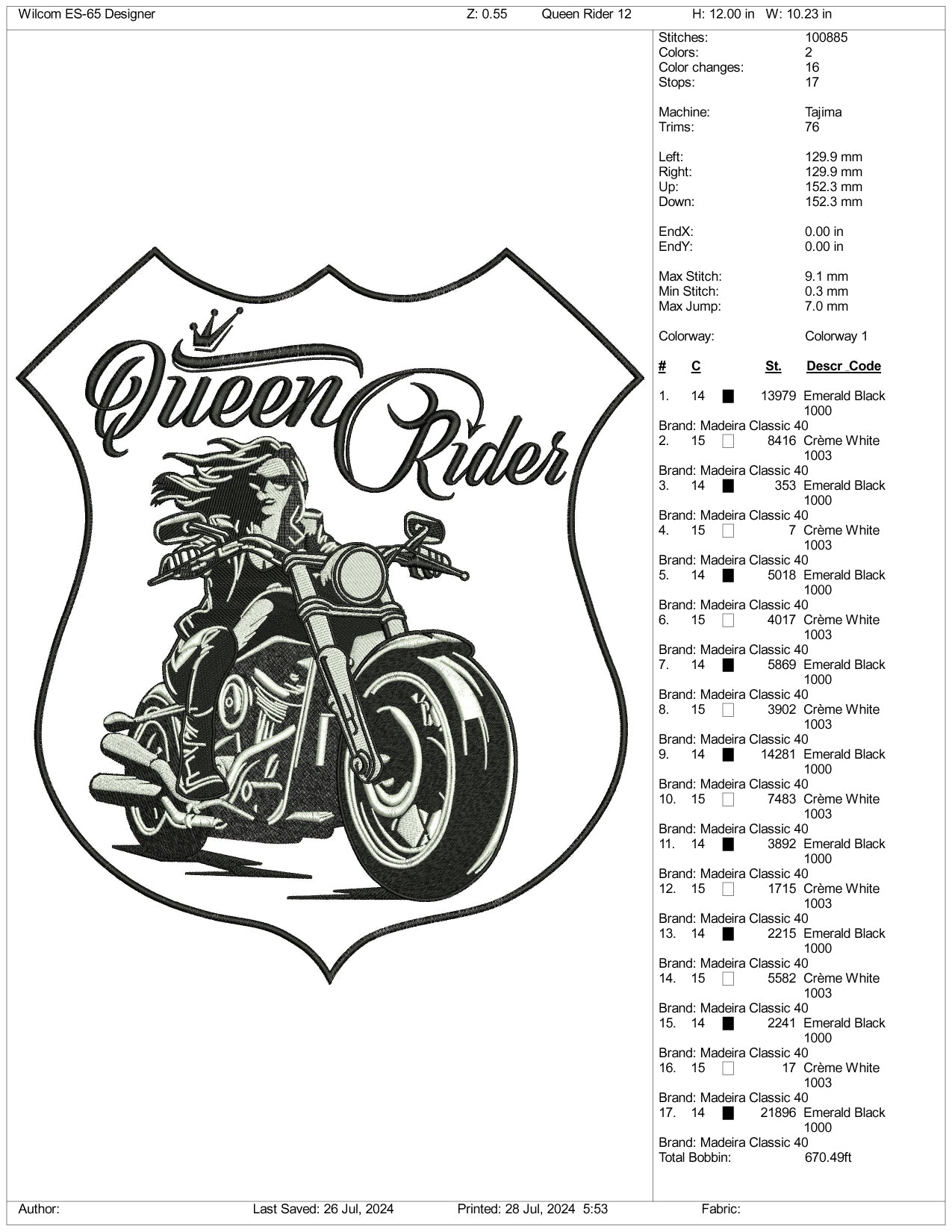 Queen Rider Embroidery Files - 3 Size's