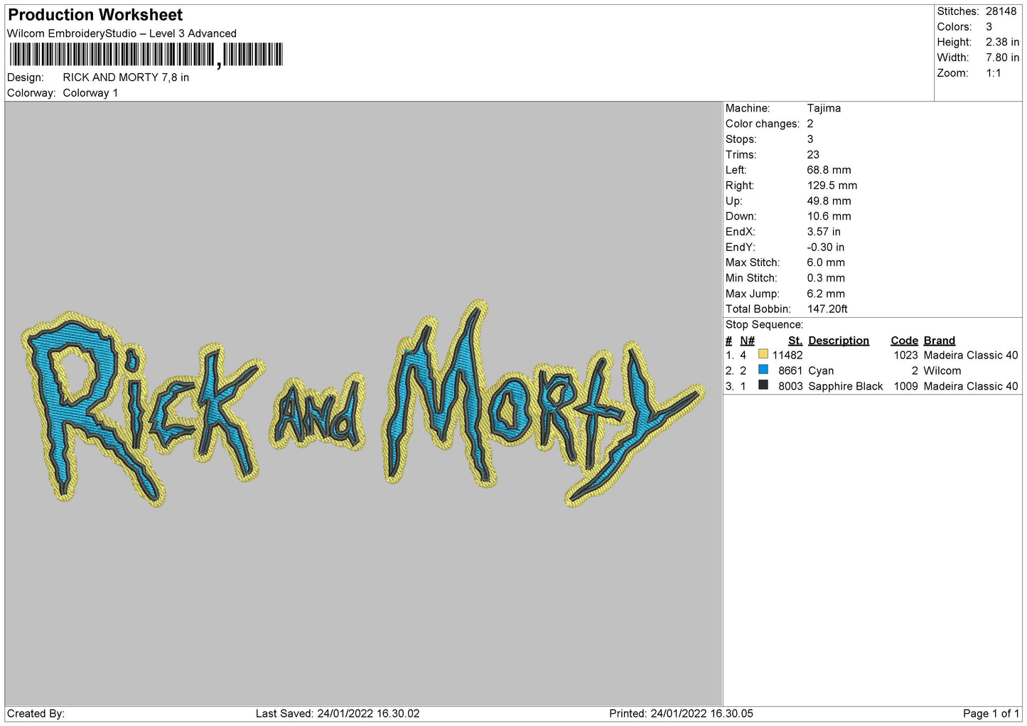 Rick and Morty Logo Embroidery Design Files - 4 Size's