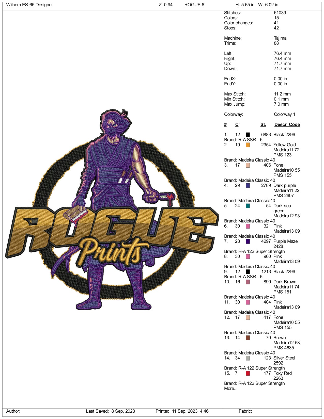 Rogue Prints Embroidery Design Files - 3 Size's