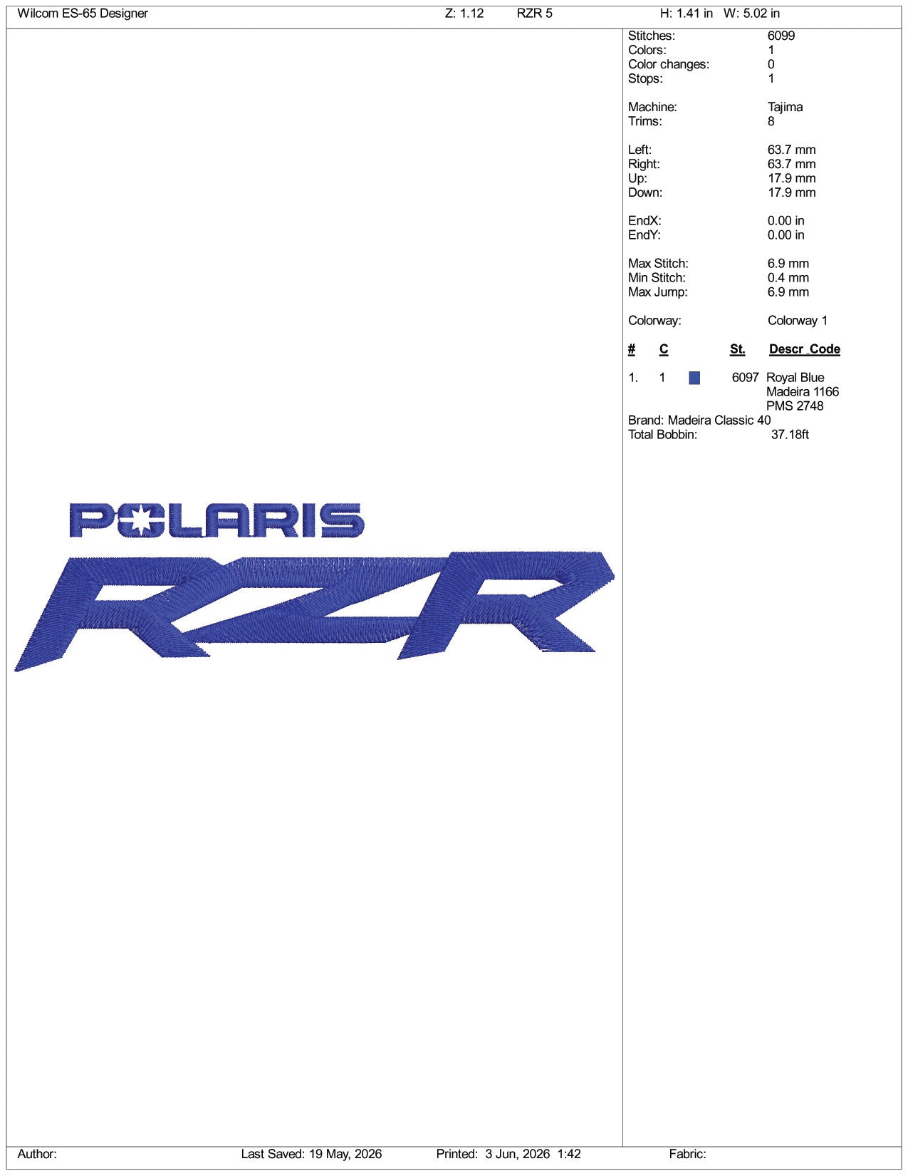 RZR Polaris Logo Embroidery Design Files - 3 Size's