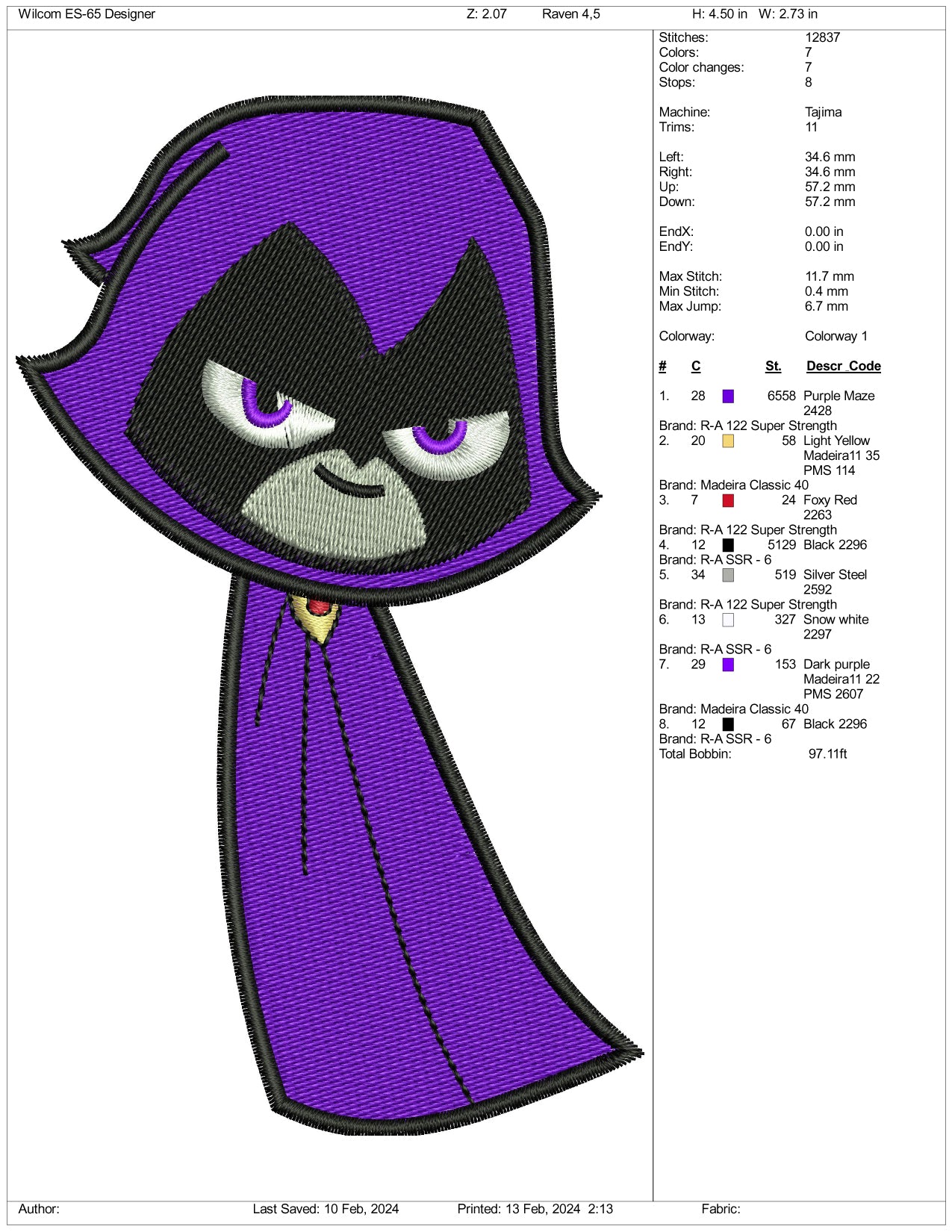 Archivos de diseño de bordado de cuervo - 3 tamaños