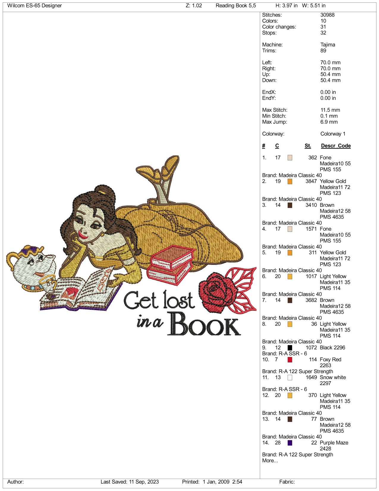 Princess Belle Embroidery Design Files - 3 Size's