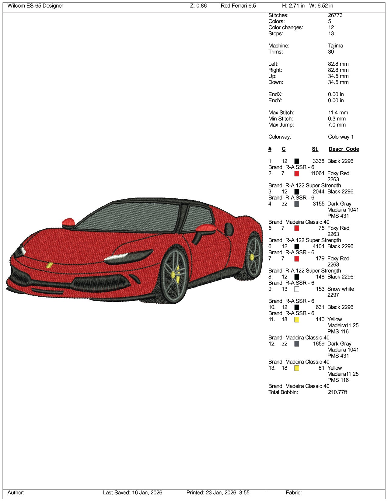 Ferrari SF90 Stradale Embroidery Design Files - 4 Size's
