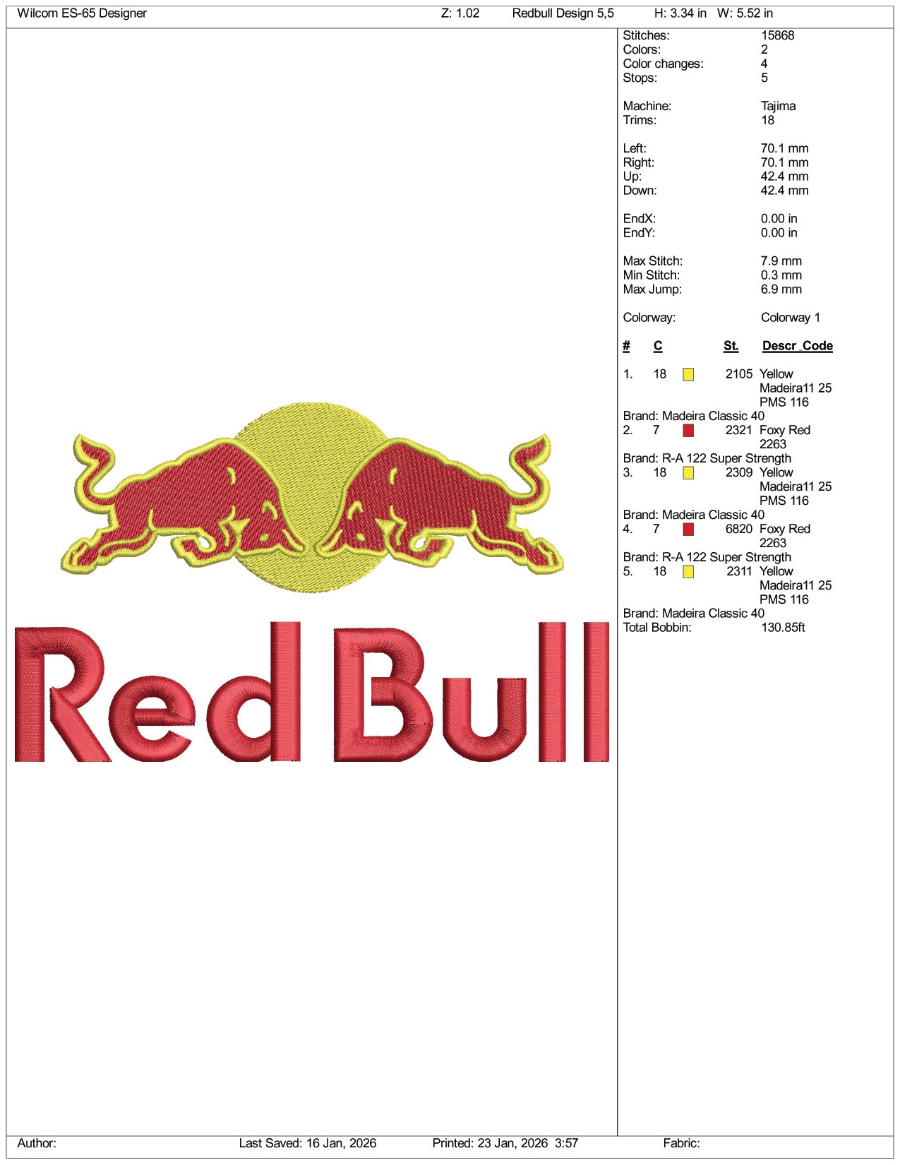 Red Bull Embroidery Design Files - 3 Size's
