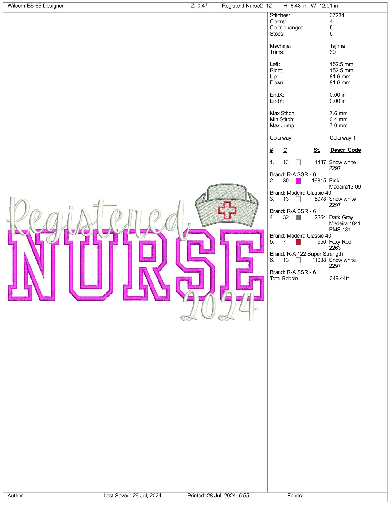 Archivos de bordado para enfermeras registradas 2024 (3 tamaños)