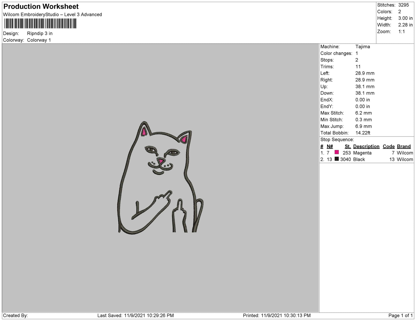 Middle Finger Cat Embroidery Design Files - 4 Size's
