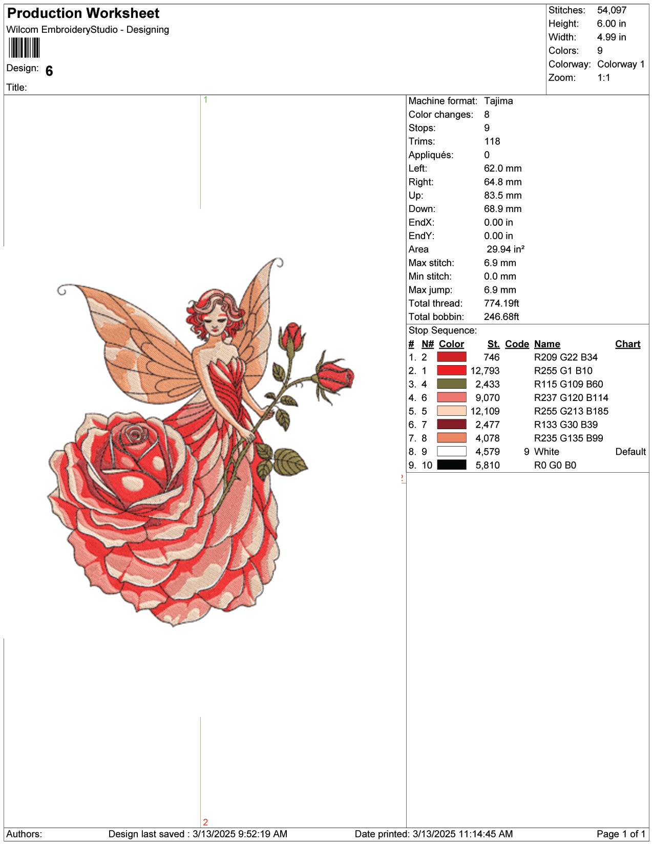 Rose Fairy Embroidery Design Files - 9 Size's