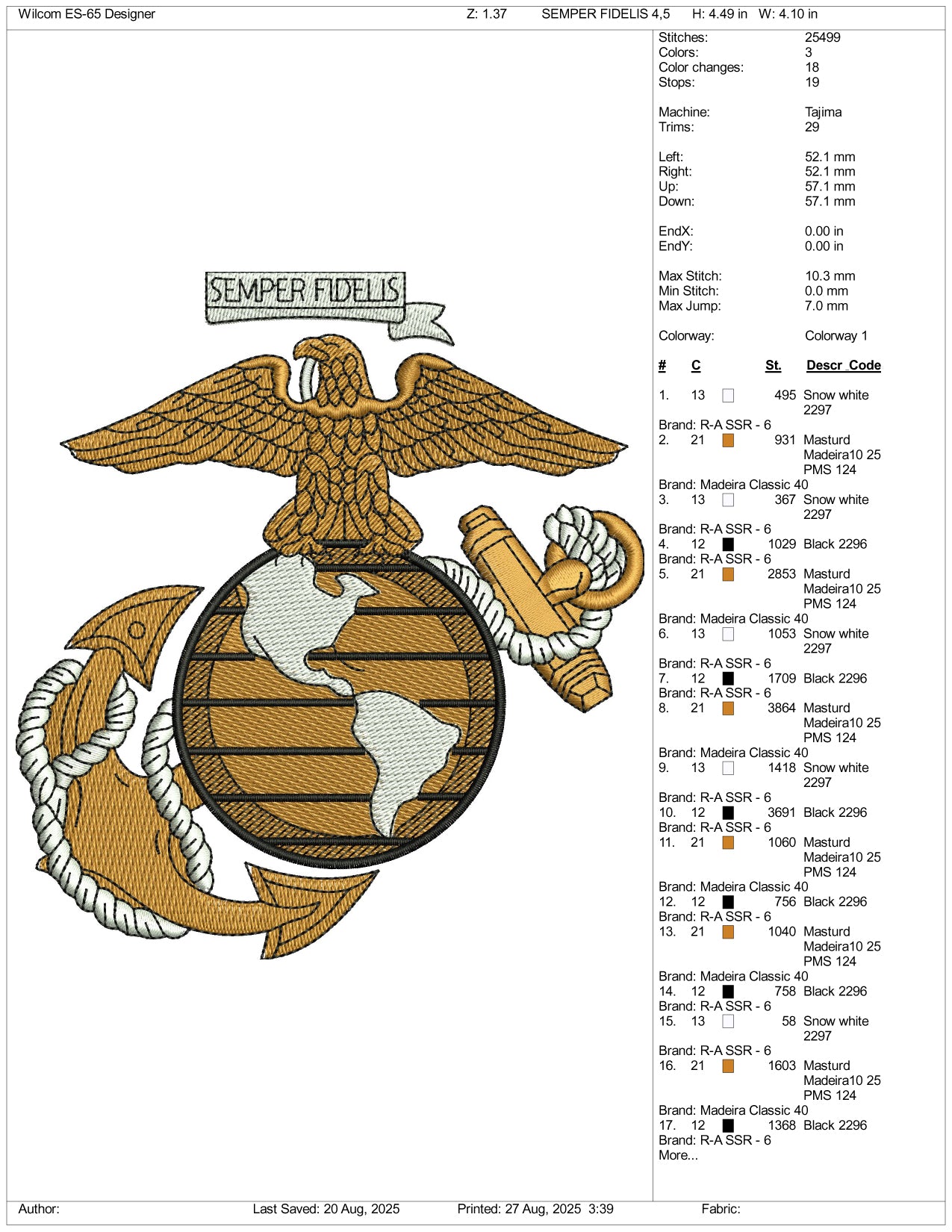 Semper Fidelis Embroidery Design Files - 3 Size's