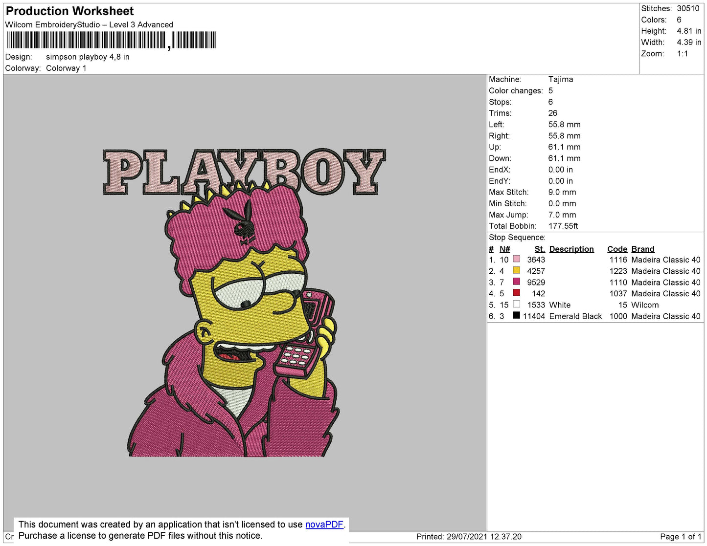 Simpson Bart Playboy Embroidery Design Files - 4 Size's