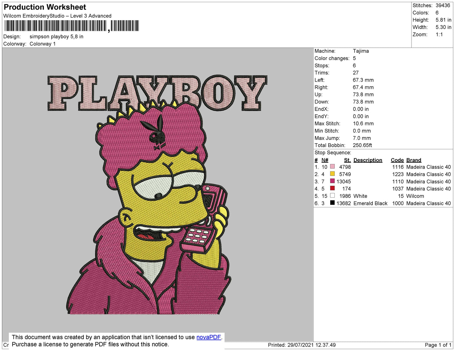 Simpson Bart Playboy Embroidery Design Files - 4 Size's