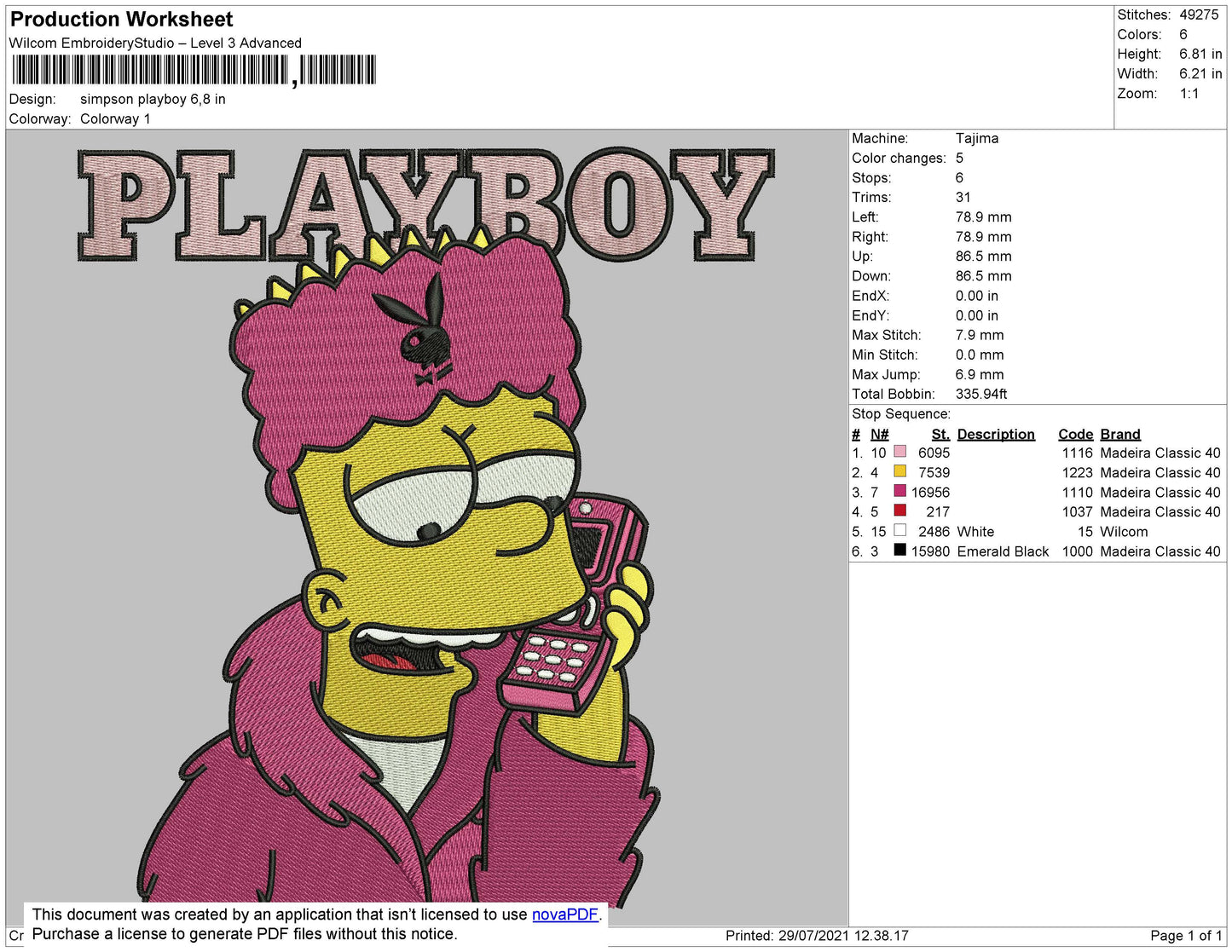 Simpson Bart Playboy Embroidery Design Files - 4 Size's