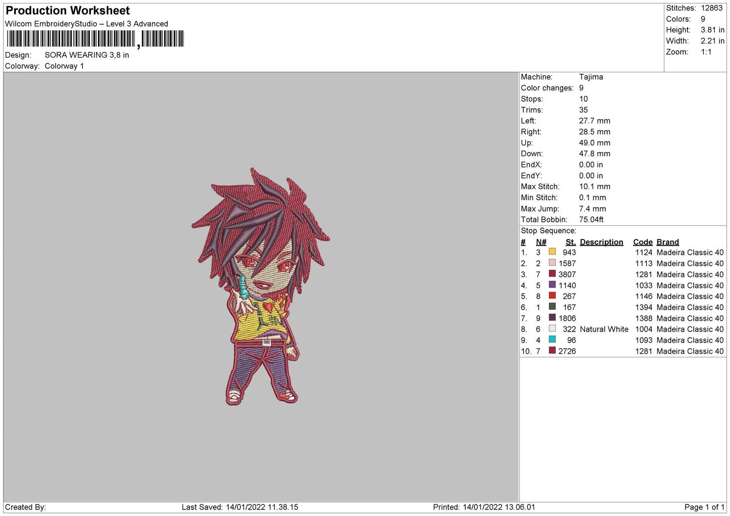 SORA WEARING Embroidery Design Files - 4 Size's