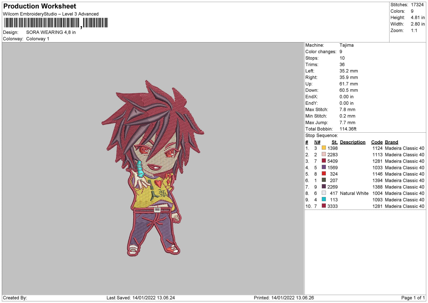 SORA WEARING Embroidery Design Files - 4 Size's
