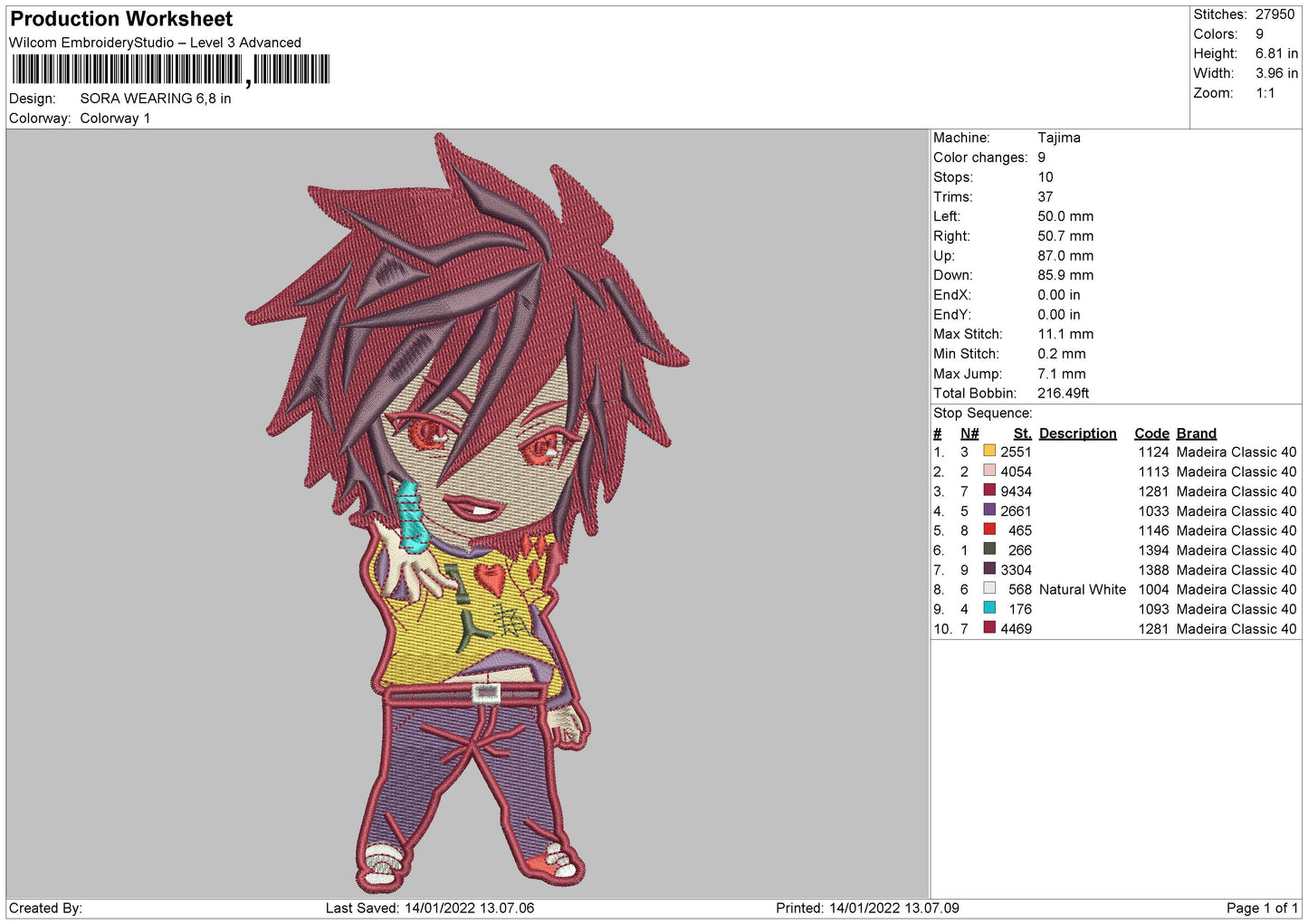 SORA WEARING Embroidery Design Files - 4 Size's