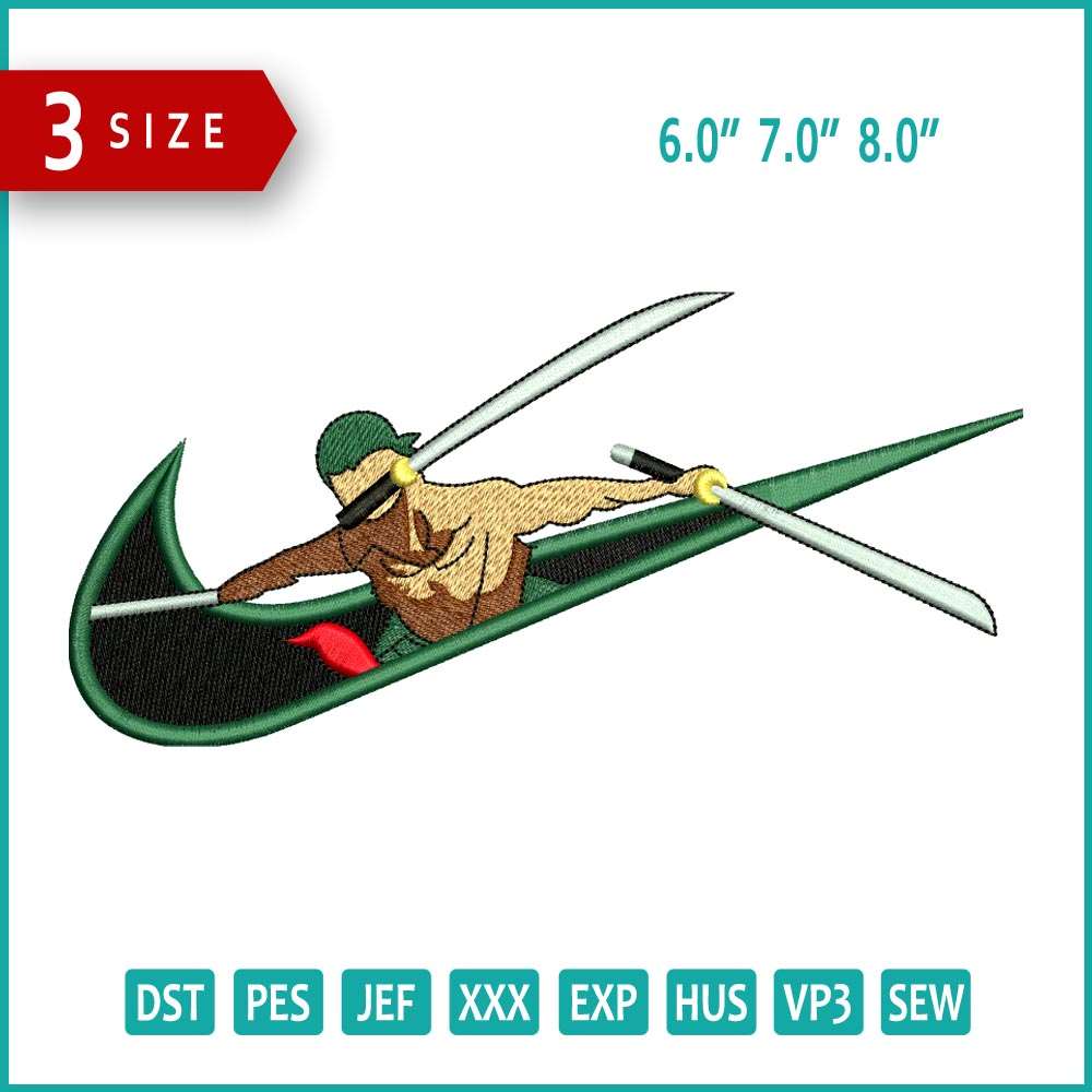 Nike Roronoa Zoro Embroidery Design Files - 3 Size's