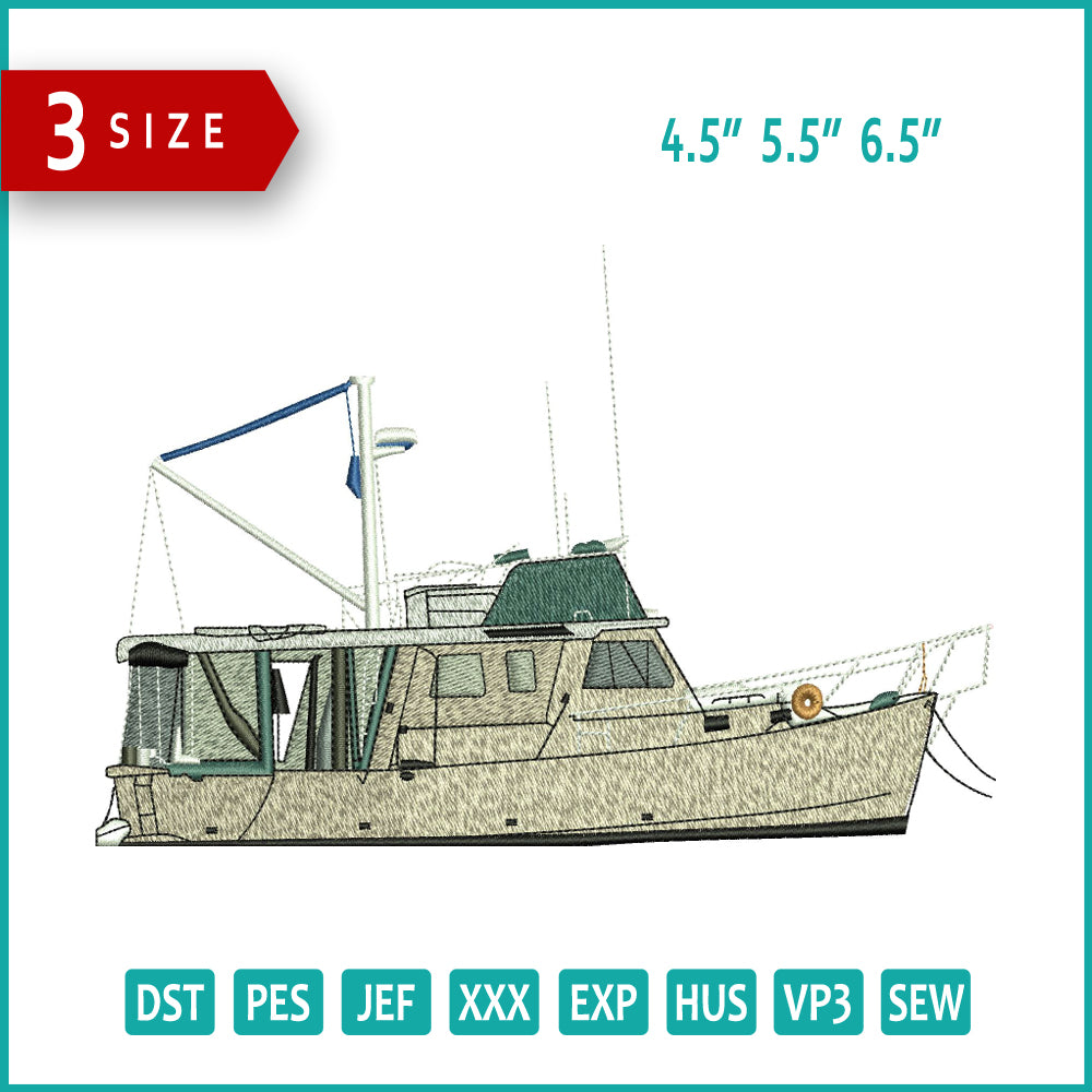 Archivos de diseño de bordado de barcos - 3 tamaños