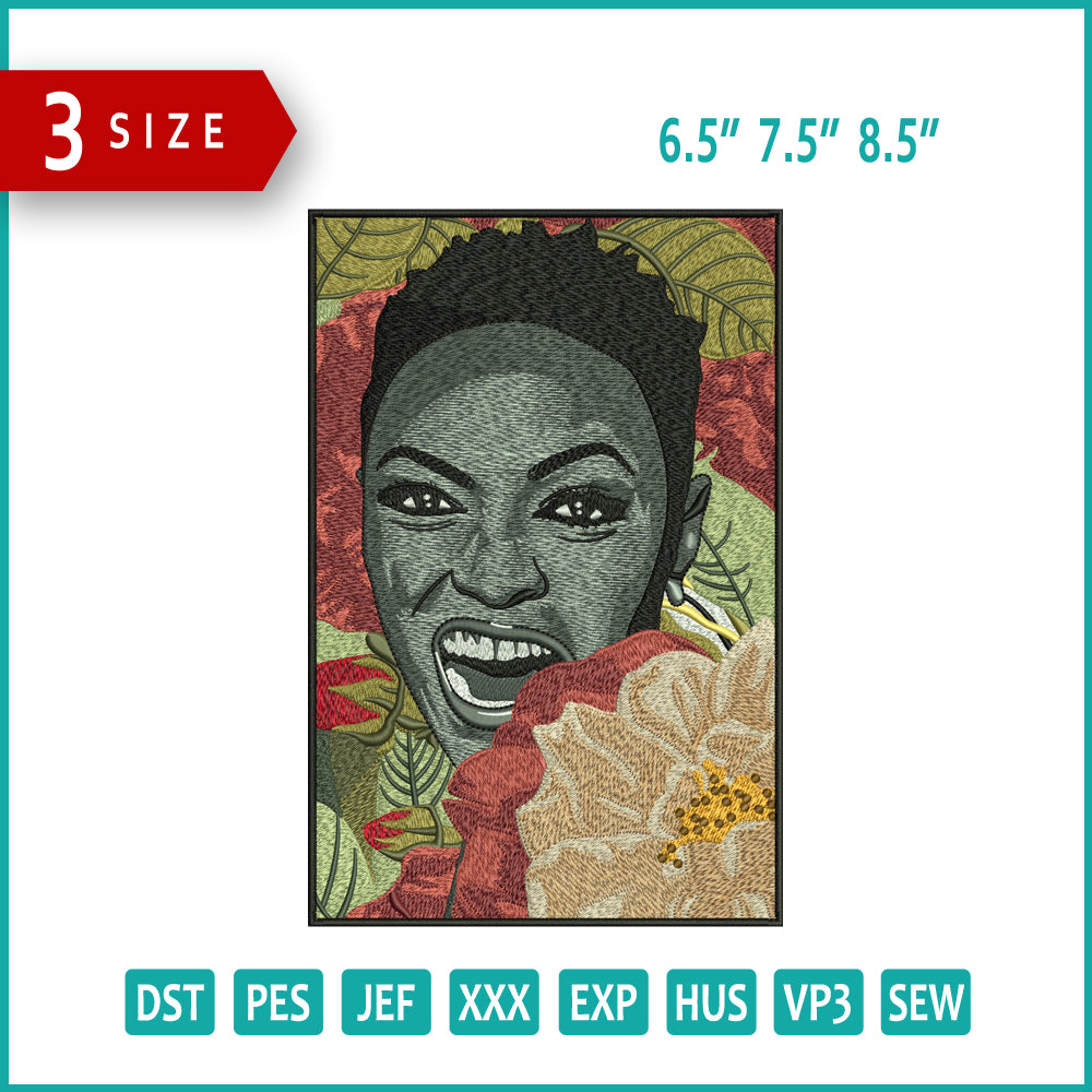 Nina Simone Embroidery Design Files - 3 Size's