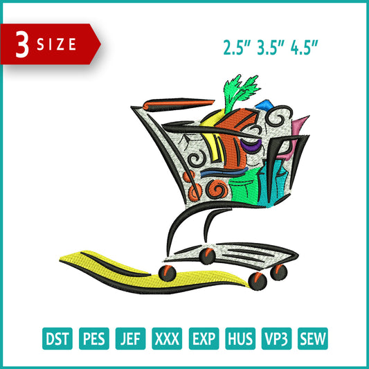 Archivos de diseño de bordado de carrito de compras - 3 tamaños