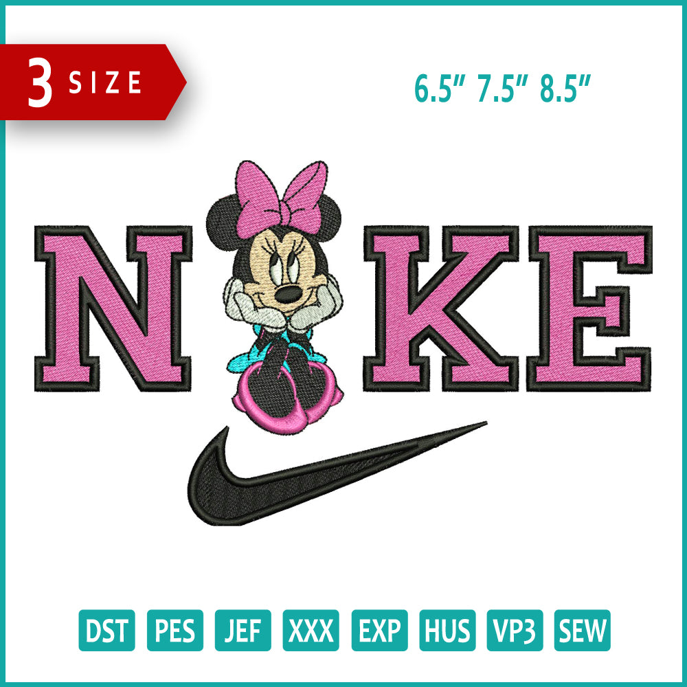 Archivos de diseño de bordado Nike Minnie Mouse v3 - 3 tamaños