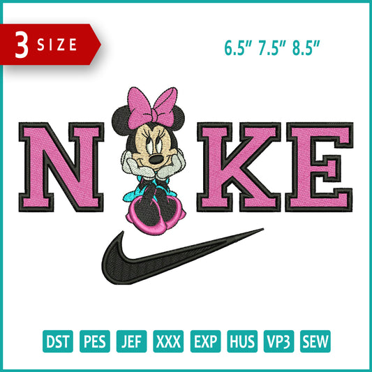 Archivos de diseño de bordado Nike Minnie Mouse v3 - 3 tamaños