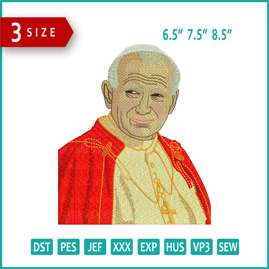 Archivos de diseño de bordado del Papa Juan Pablo II - 3 tamaños
