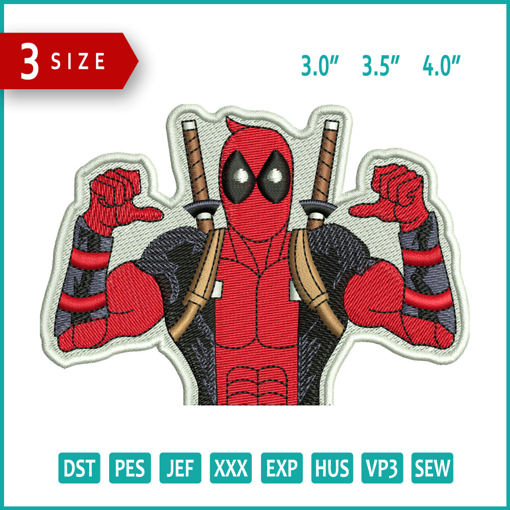 Archivos de diseño de bordado de Deadpool Half v3 (3 tamaños)