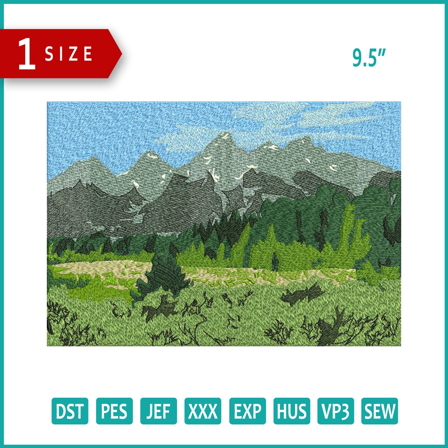 Archivos de diseño de bordado de vista de montaña - 3 tamaños