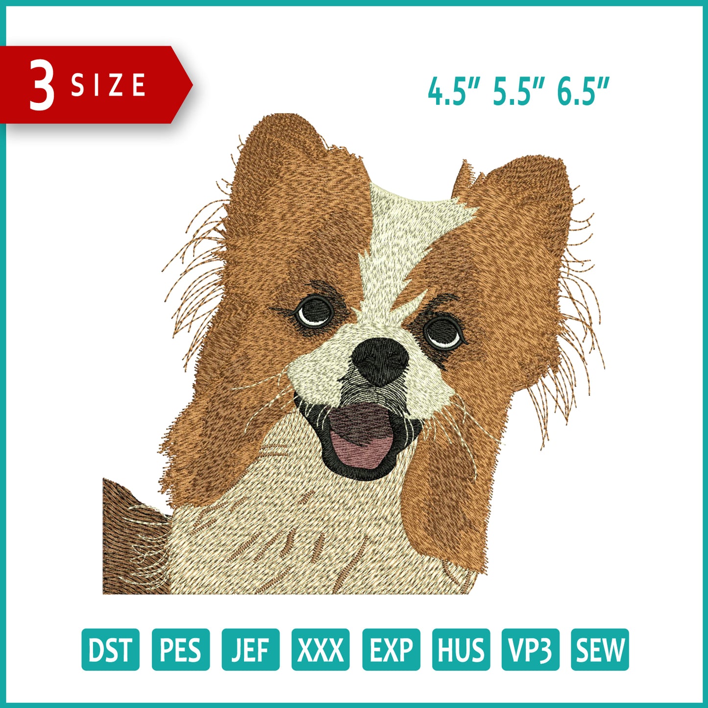 Archivos de diseño de bordado de perro Papillon - 3 tamaños