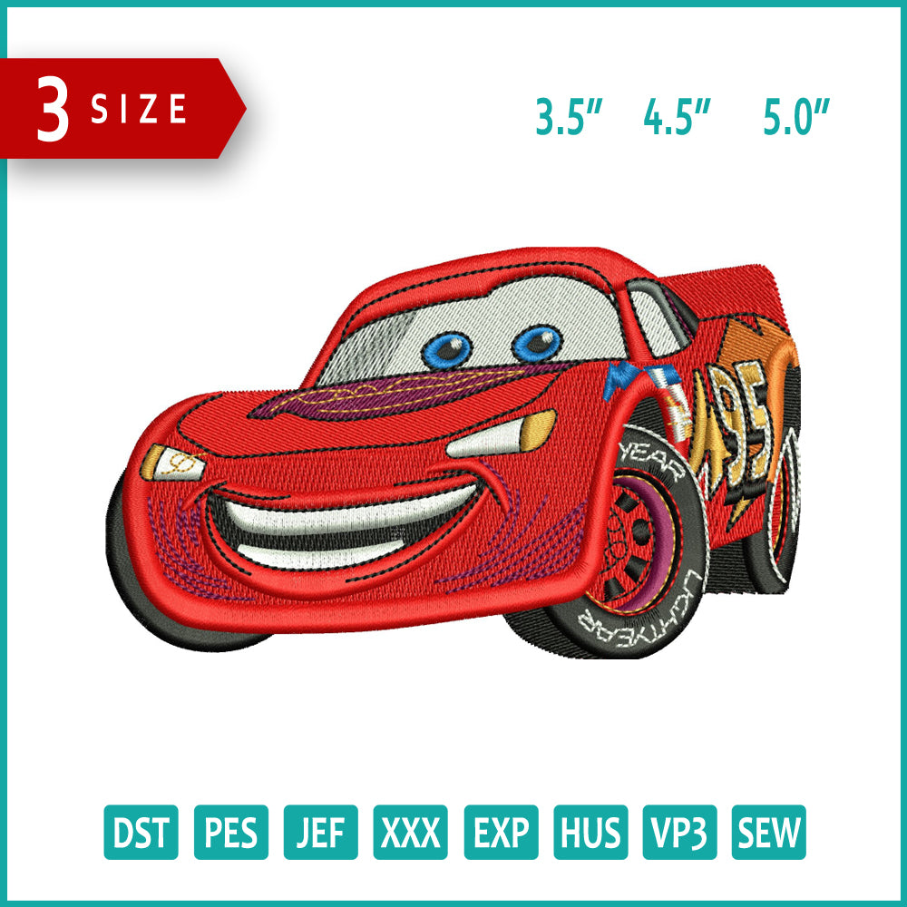 Lightning McQueen Embroidery Files - 3 Size's