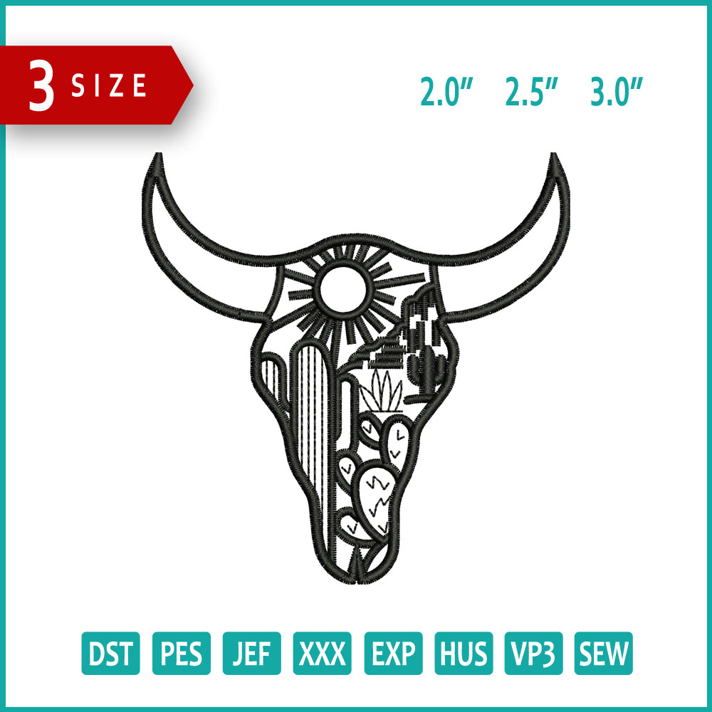 Cow Skull Desert Embroidery Files - 3 Size's