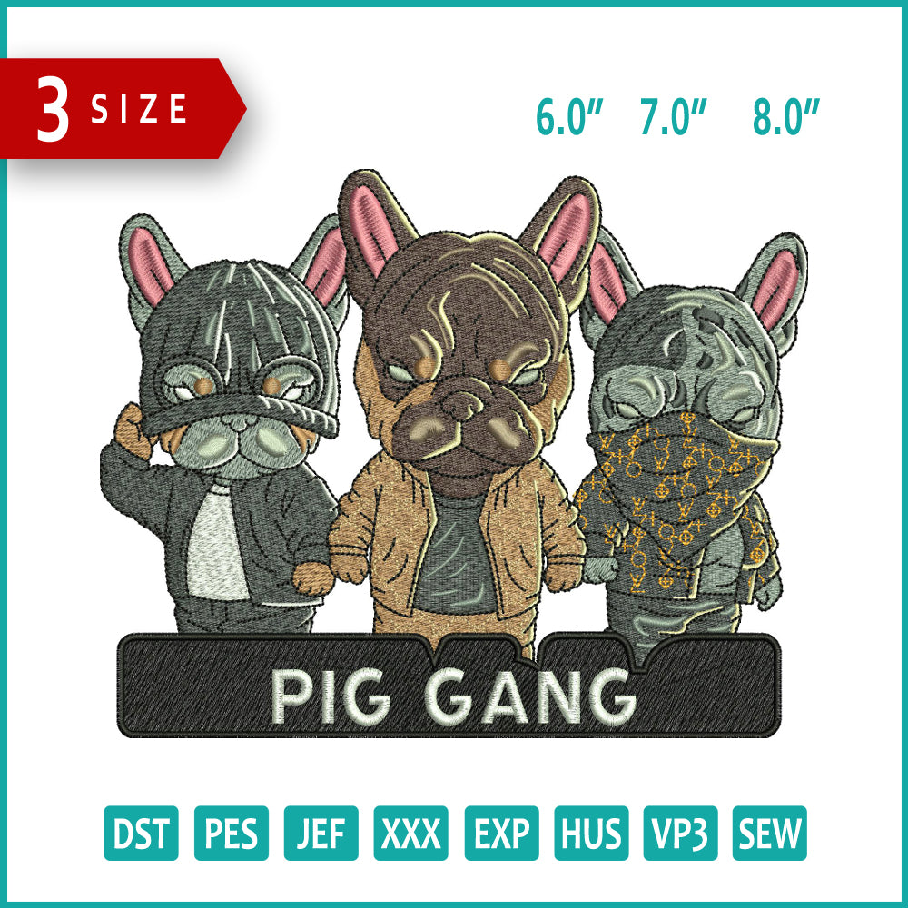 Pig Gang Embroidery Files - 3 Size's