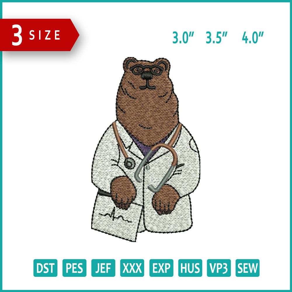 Dr Bear v2 Embroidery Files - 3 Size's