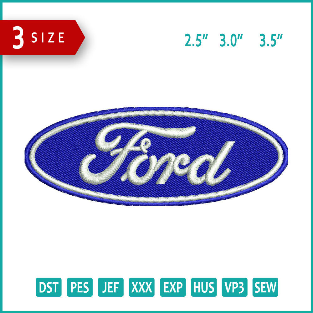 Ford Brand Logo Embroidery Files - 3 Size's