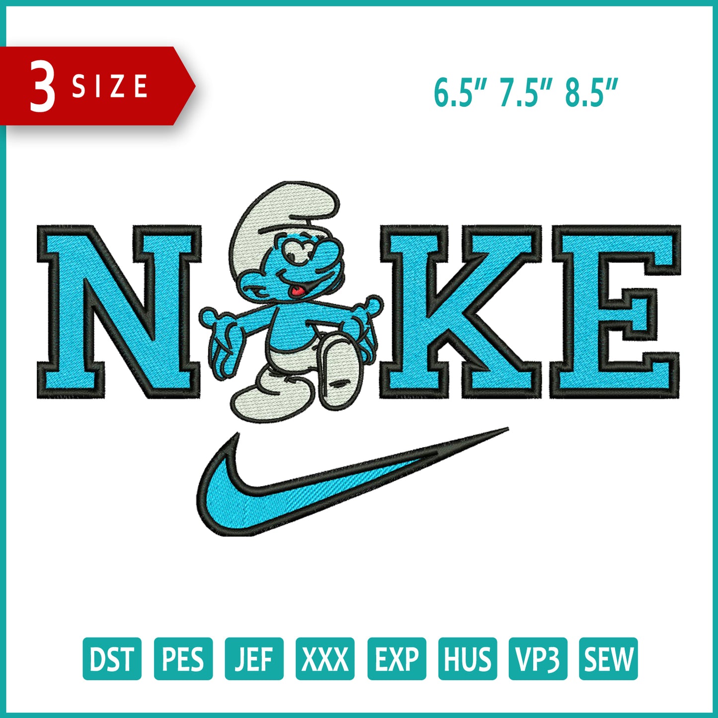 Archivos de diseño de bordado de los Pitufos de Nike (3 tamaños)