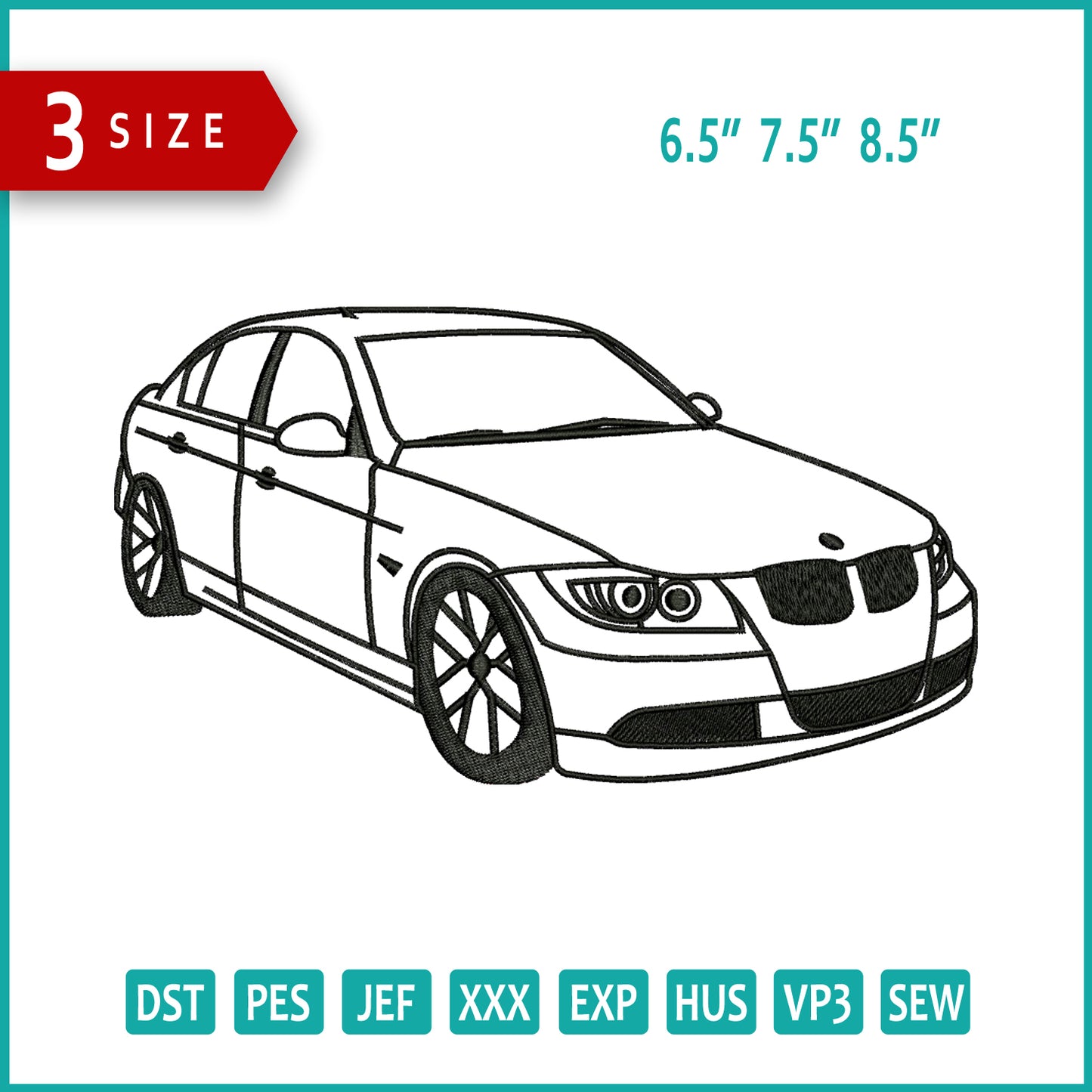 BMW Car Line Art Embroidery Design Files - 3 Size's