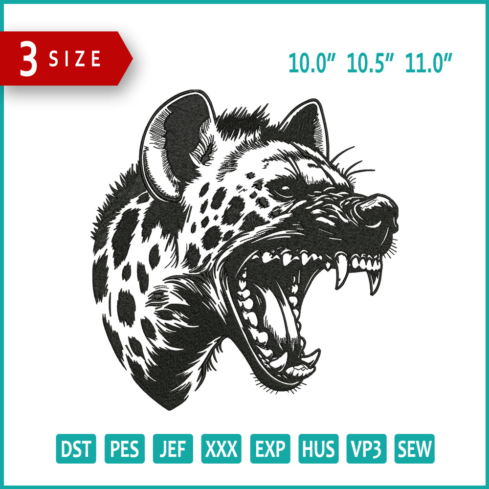 Black Hyena Face Embroidery Files - 3 Size's