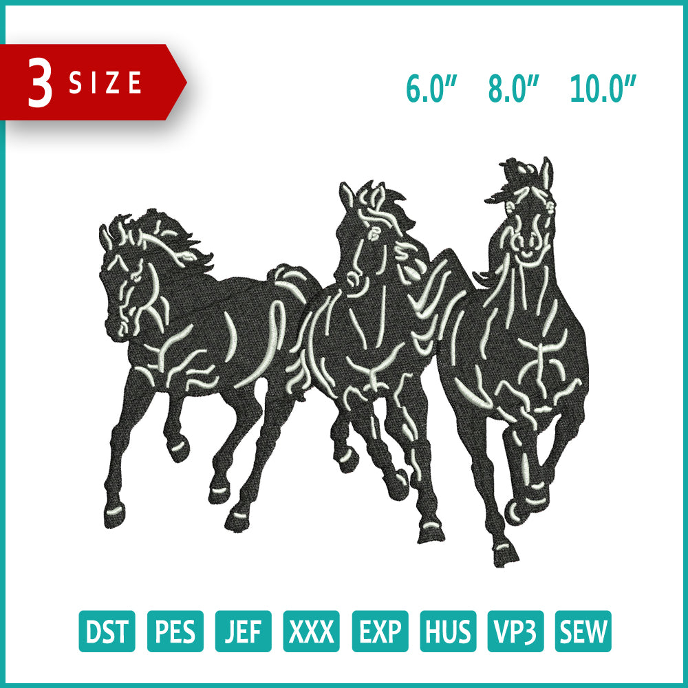 3 Horses Embroidery Files - 3 Size's