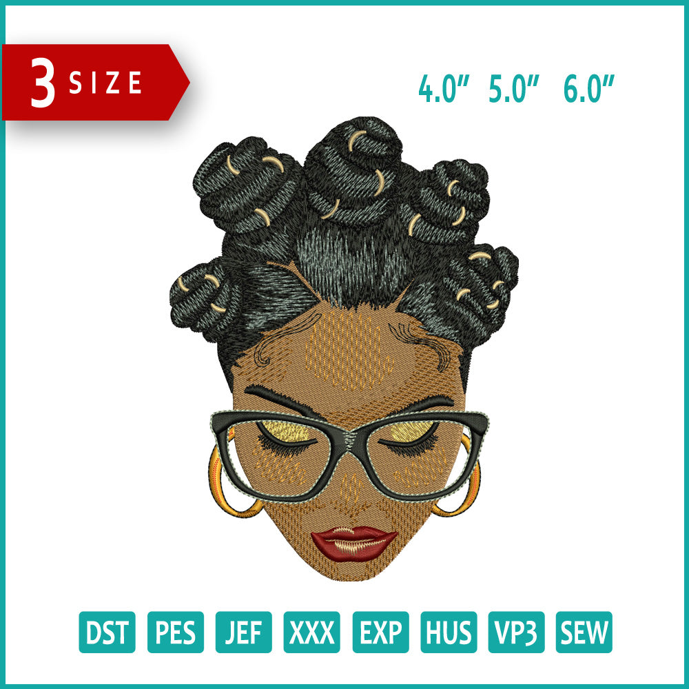Black Girl Face v2 Embroidery Design Files - 3 Size's