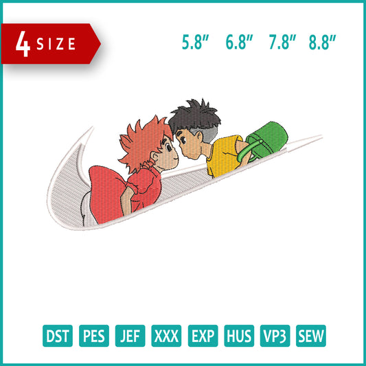 Ponyo Swoosh Embroidery Design Files - 4 Size's