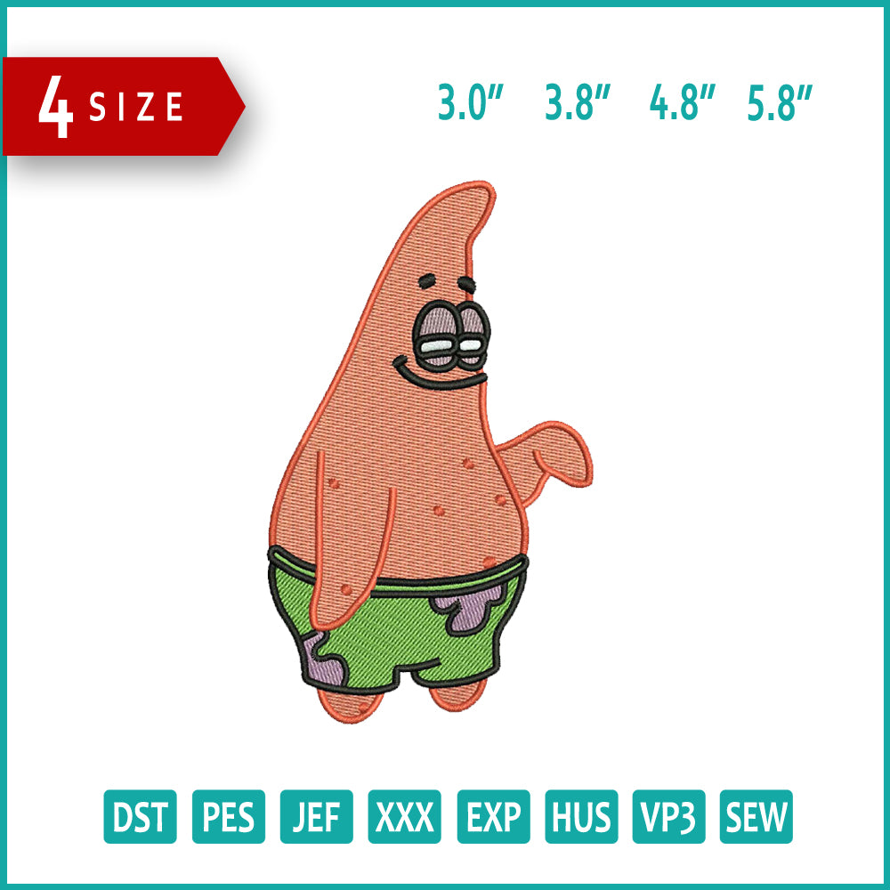 Patrick Star Embroidery Design Files - 4 Size's