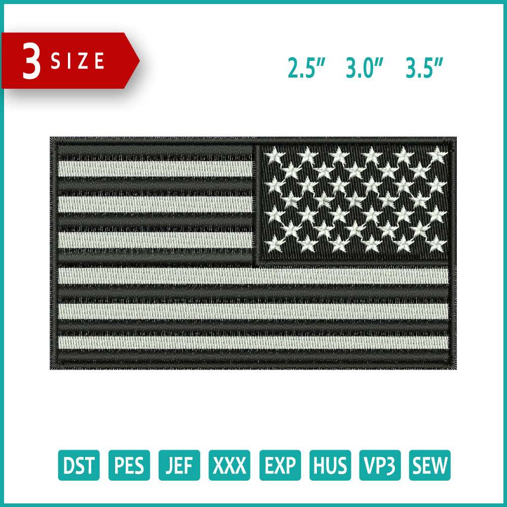 Inverted Black United States USA Flag Embroidery Design Files - 3 Size's