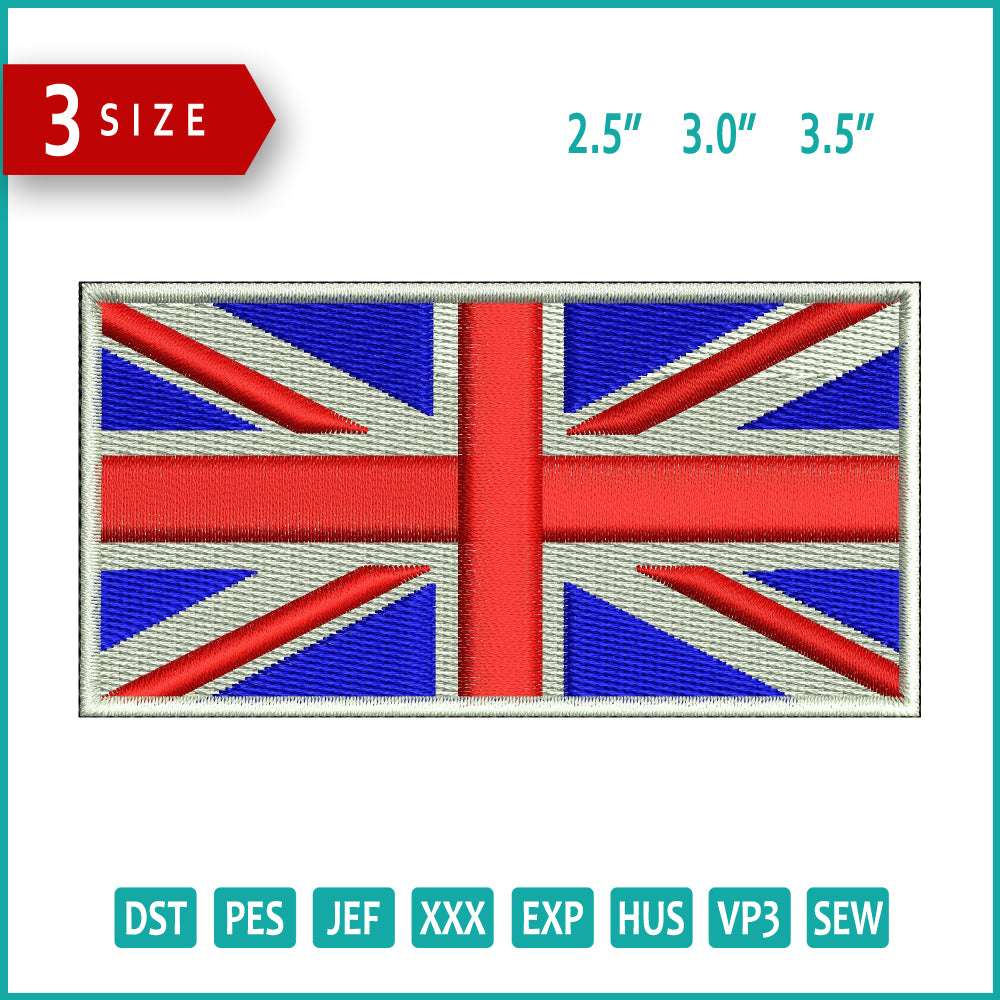 United Kingdom Flag Embroidery Design Files - 3 Size's
