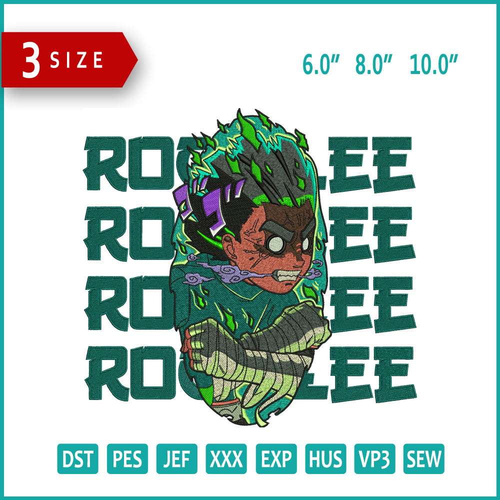 Naruto Rock Lee v2 Embroidery Design Files - 3 Size's