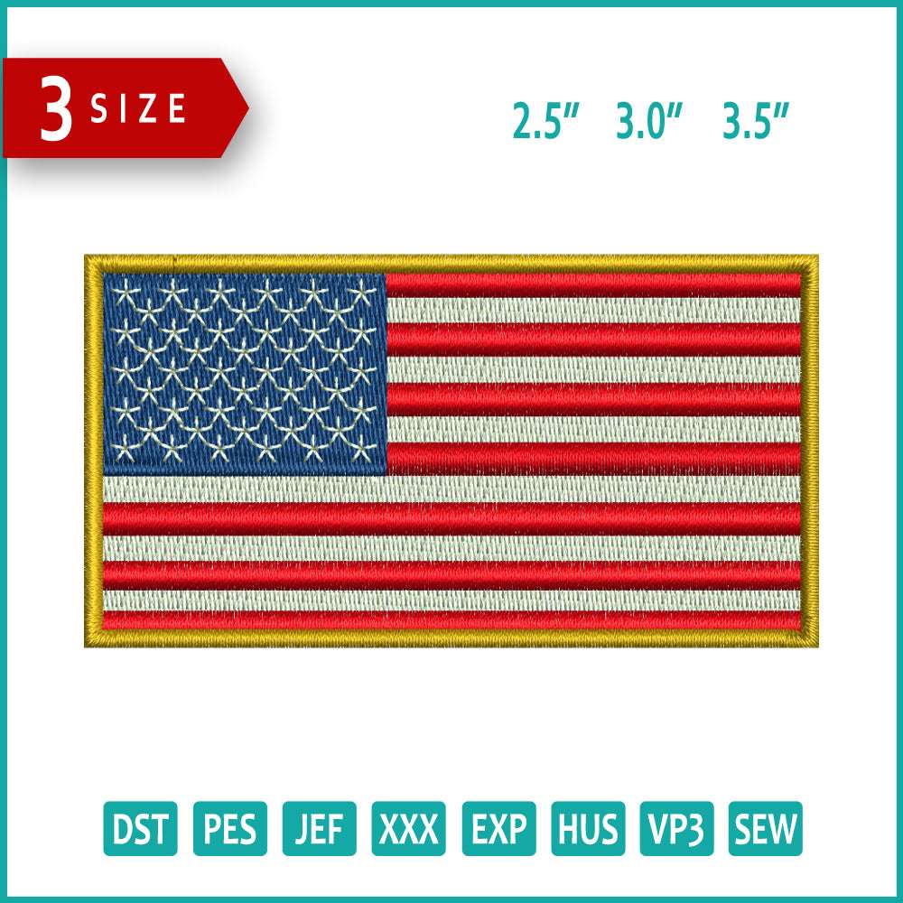 United States USA Flag v3 Embroidery Design Files - 3 Size's