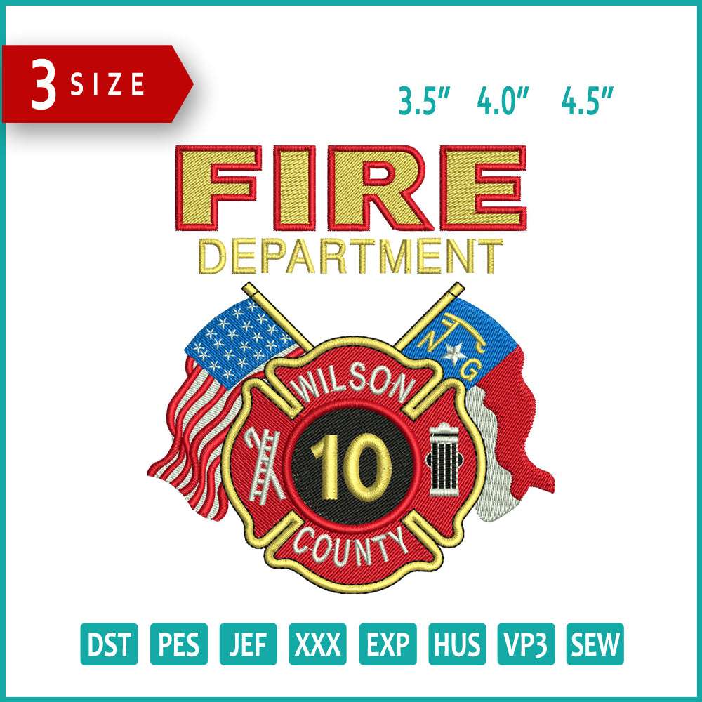 Fire Department Logo Embroidery Design Files - 3 Size's