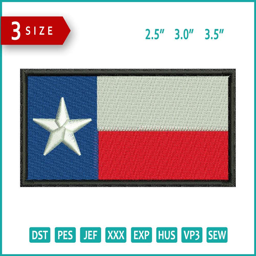 Texas Flag Embroidery Design Files - 3 Size's