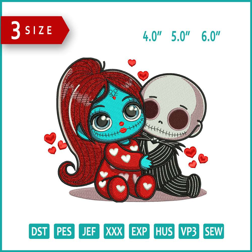 Jack & Sally Baby Embroidery Design Files - 3 Size's
